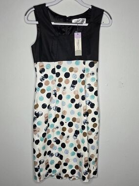 Patrizia Luca Black Bodice Polka Dot Midi Dress
